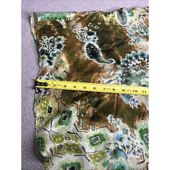 Chicos Silk Poncho Top S/M Green Paisley Animal Print Artsy Lightweight Beaded - Picture 8 of 12
